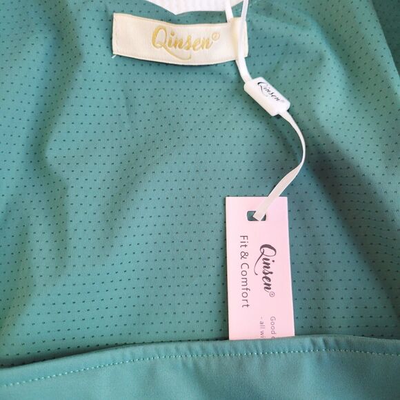 QINSEN NWT Athletic Dress Size US 10 Square Neck Lined Retro Pin Up Green - Picture 11 of 12